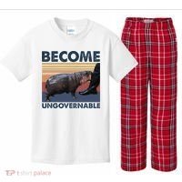 Become Ungovernable Moo Deng Cute Baby Hippo Funny Hippo Kids Plaid Pajama Set thumb 0