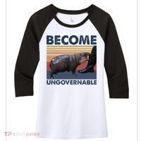 Become Ungovernable Moo Deng Cute Baby Hippo Funny Hippo Women's Tri-Blend 3/4-Sleeve Raglan Shirt thumb 0