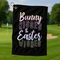 Bunny Kiss And Easter Wishes Cute Golf Towel thumb 1
