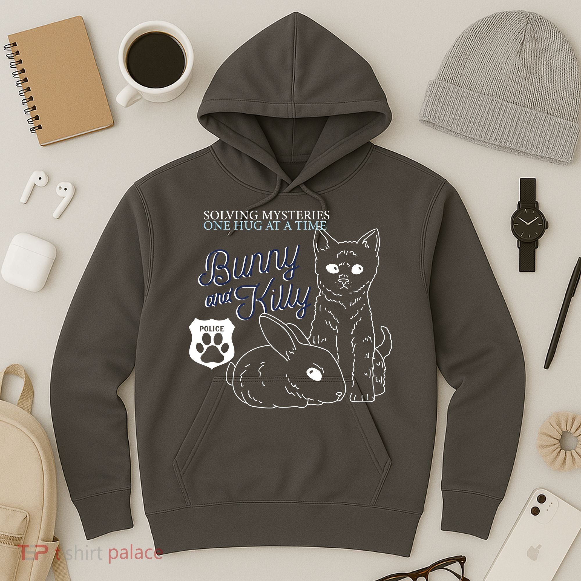 Bunny Kitty Police Solving Mysteries One Hug At A Time Hoodie