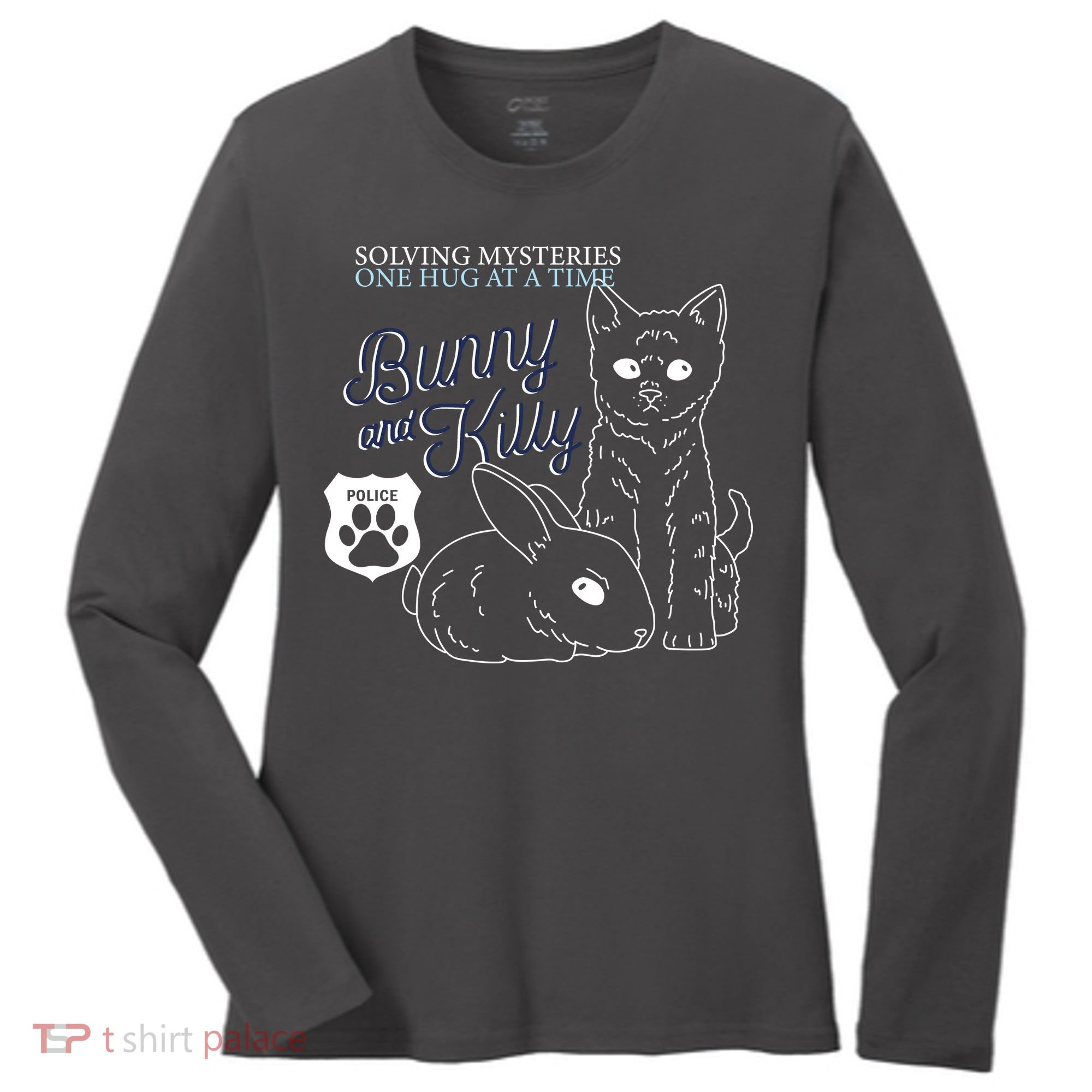 Bunny Kitty Police Solving Mysteries One Hug At A Time Women's Long Sleeve Shirt