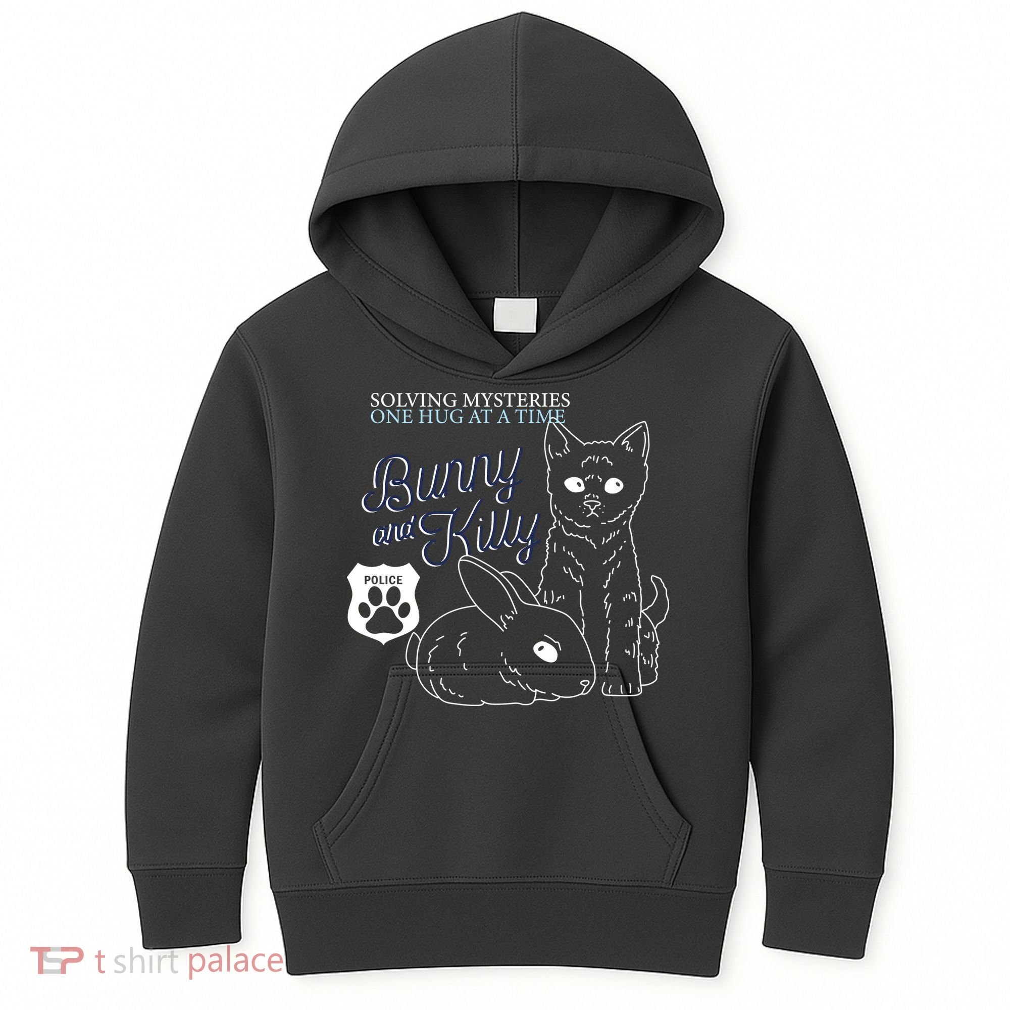 Bunny Kitty Police Solving Mysteries One Hug At A Time Kids Hoodie