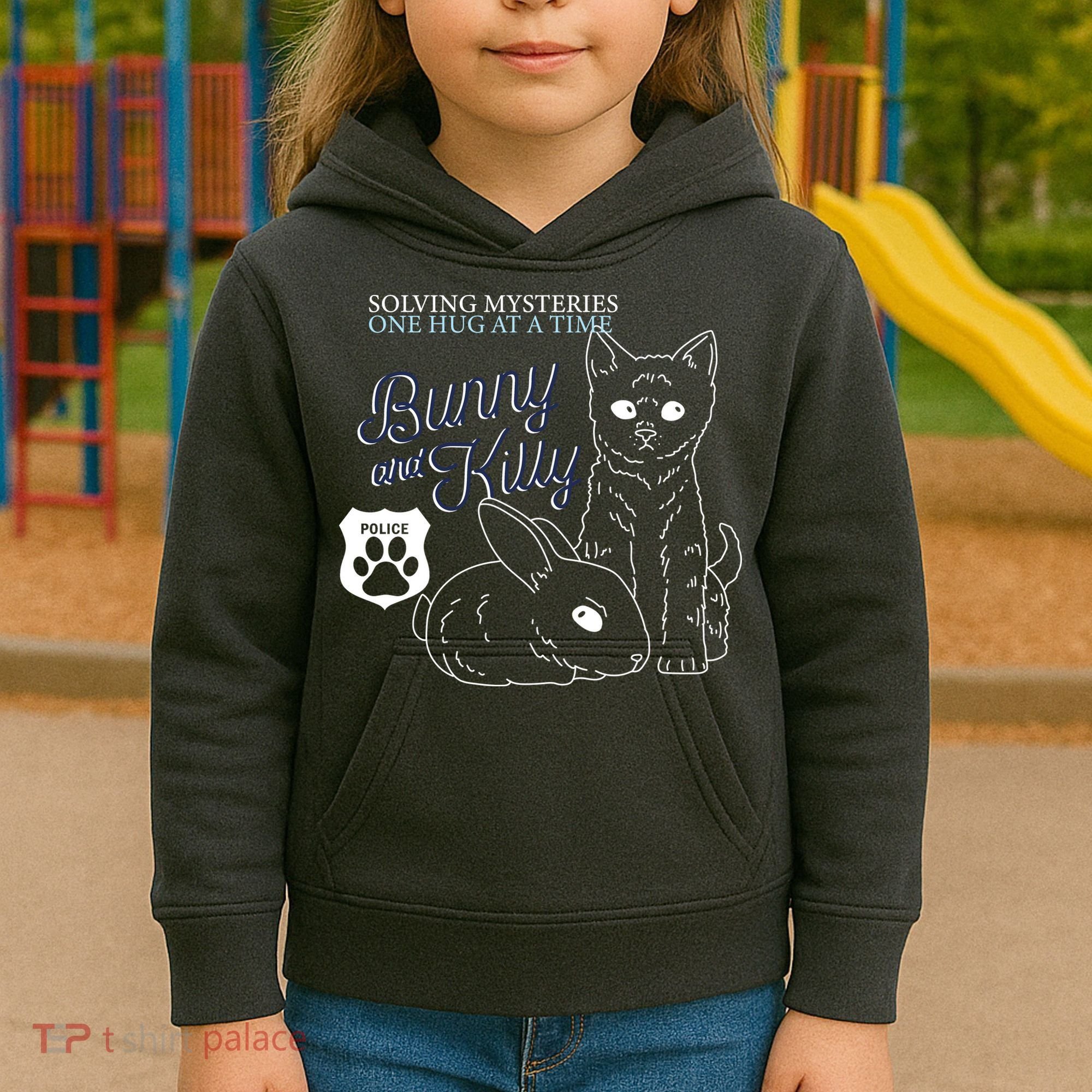 Bunny Kitty Police Solving Mysteries One Hug At A Time Kids Hoodie