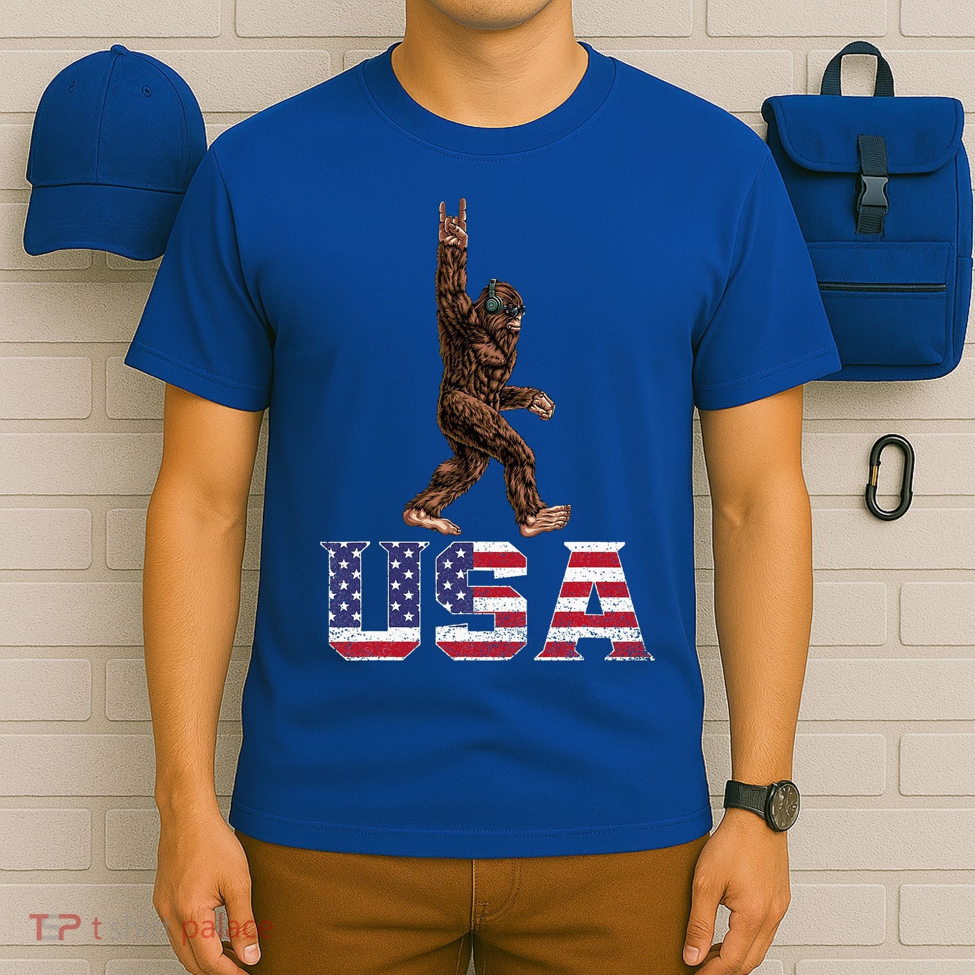 Bigfoot Usa Patriotic For Sasquatch Rock On T-Shirt