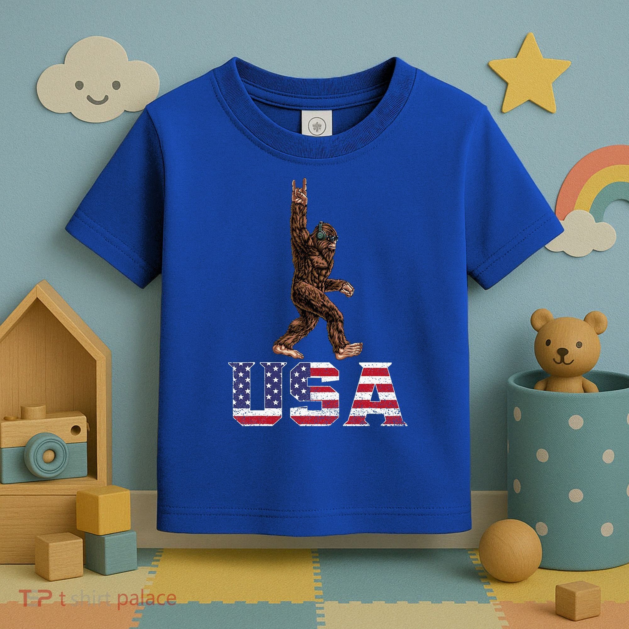 Bigfoot Usa Patriotic For Sasquatch Rock On Toddler T-Shirt