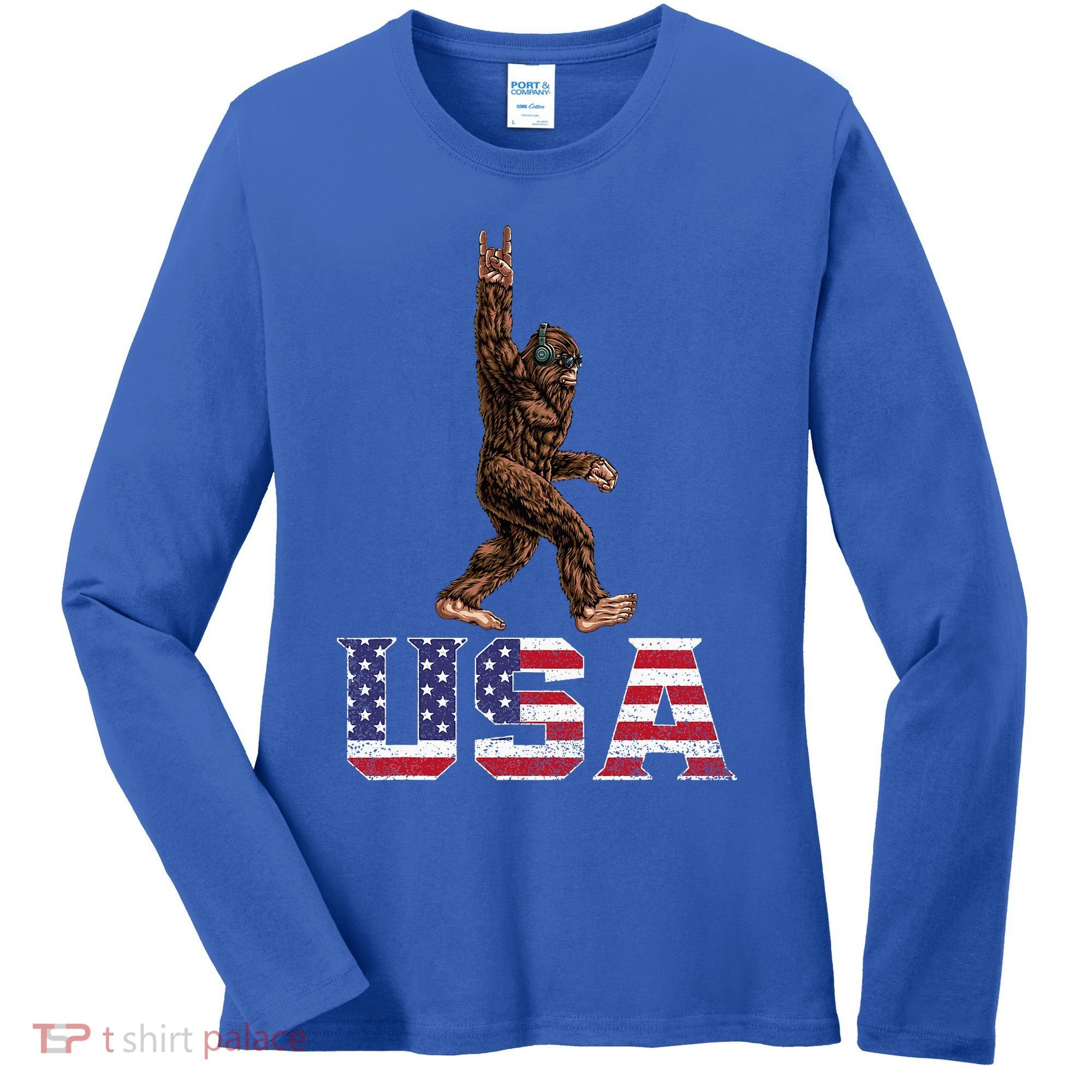 Bigfoot Usa Patriotic For Sasquatch Rock On Women's Long Sleeve Shirt