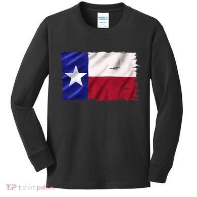 Burlap Vintage Texas Flag Kids Long Sleeve Shirt