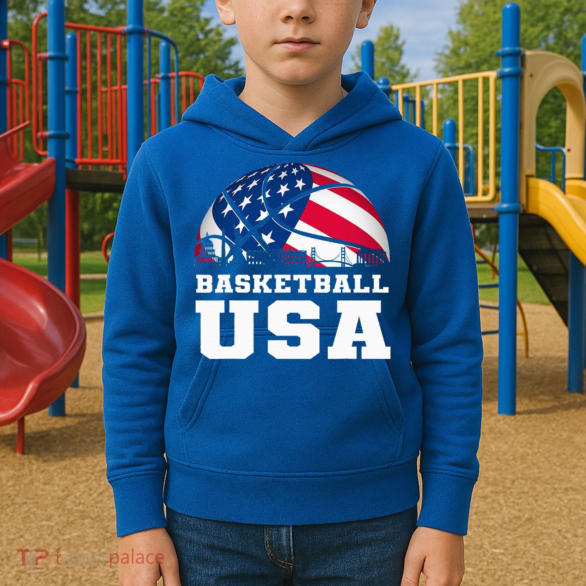 Basketball Usa Support The T.E.A.M U.S.A Flag Dream Kids Hoodie
