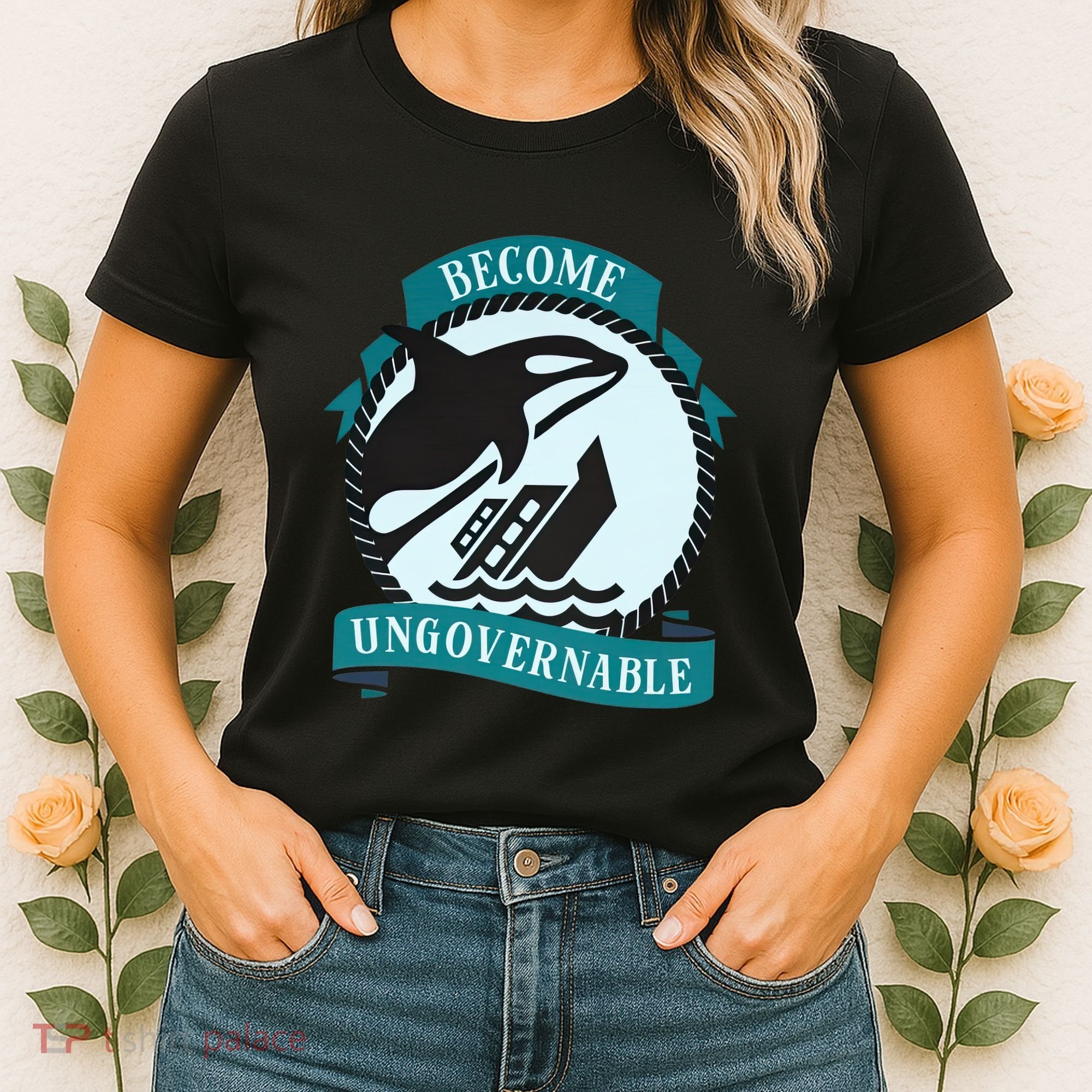 Become Ungovernable Ship Wreck Killer Whale Funny Marine Sciene Eat The Rich Women's T-Shirt