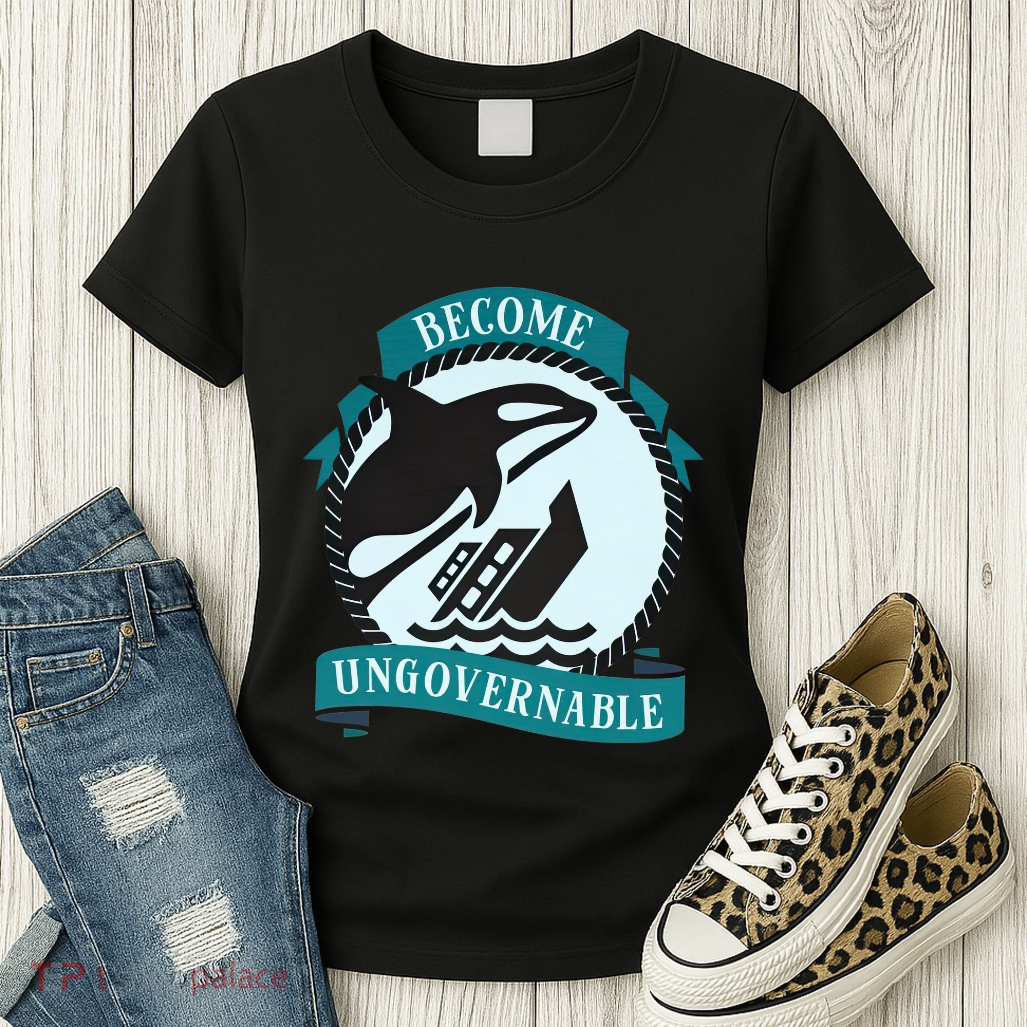 Become Ungovernable Ship Wreck Killer Whale Funny Marine Sciene Eat The Rich Women's T-Shirt