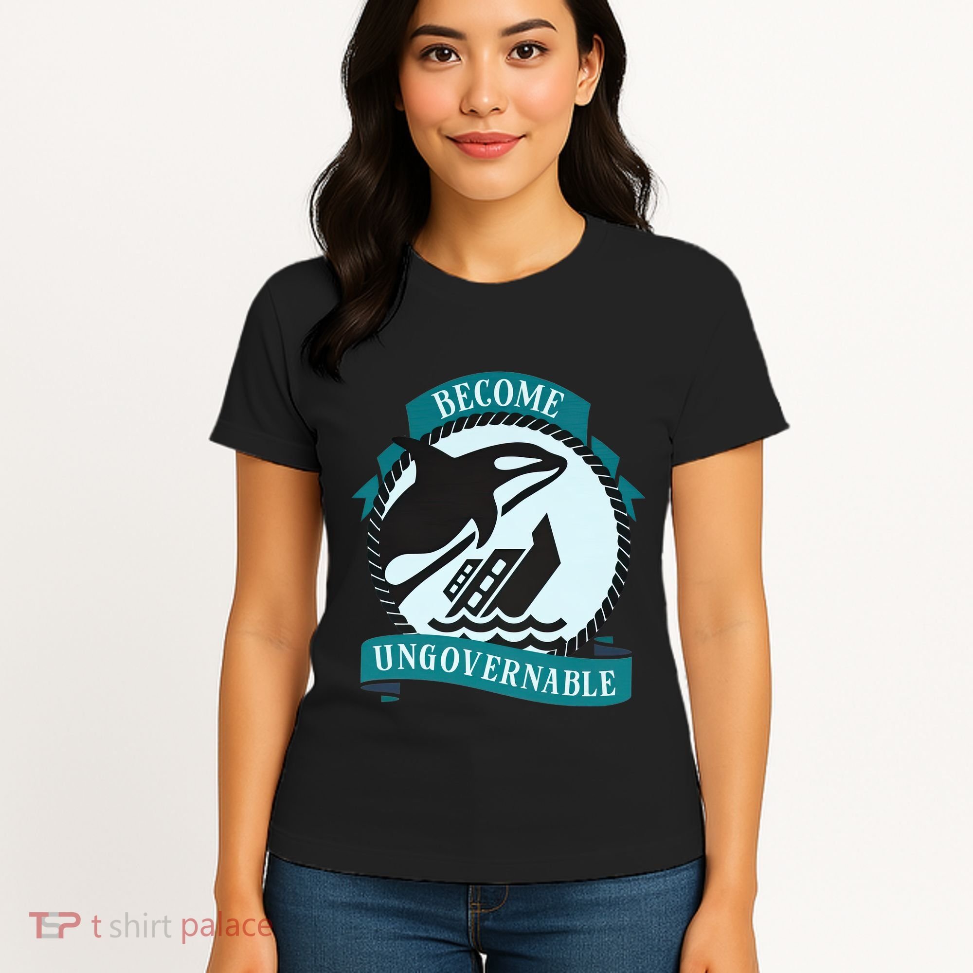 Become Ungovernable Ship Wreck Killer Whale Funny Marine Sciene Eat The Rich Women's T-Shirt