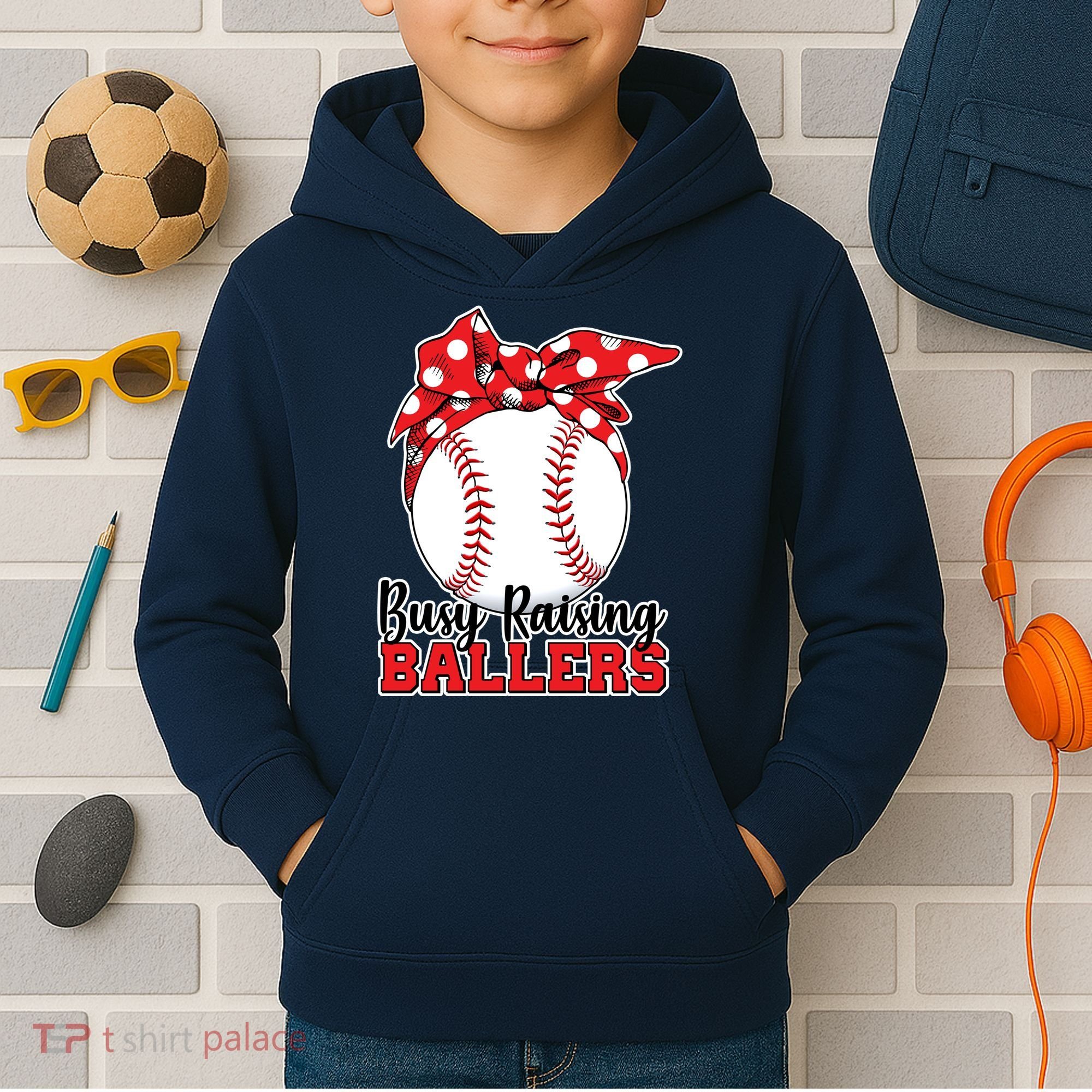Busy Raising Ballers Baseball Parents Kids Hoodie