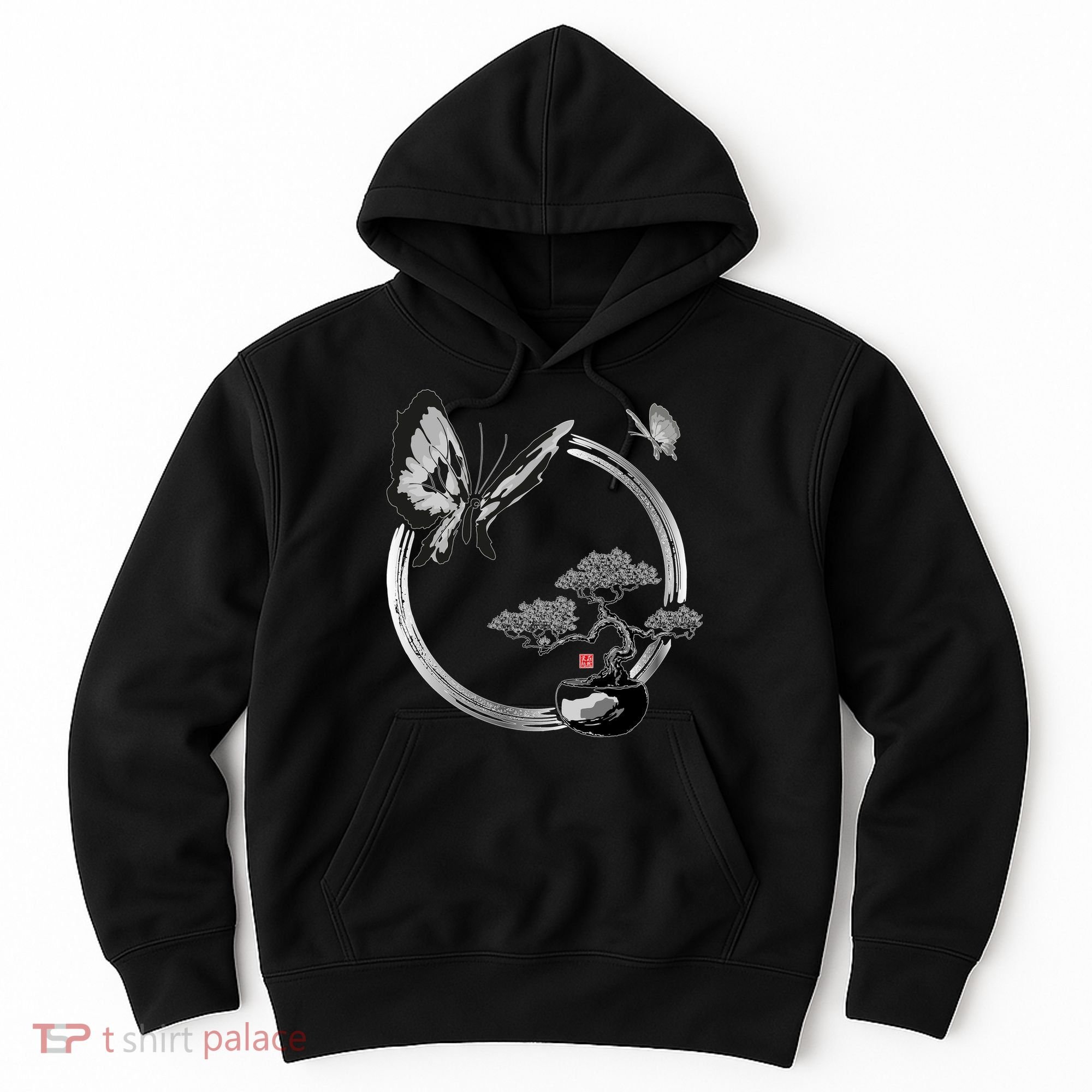 Butterflies And Bonzai Tree Japanese Ink Hoodie