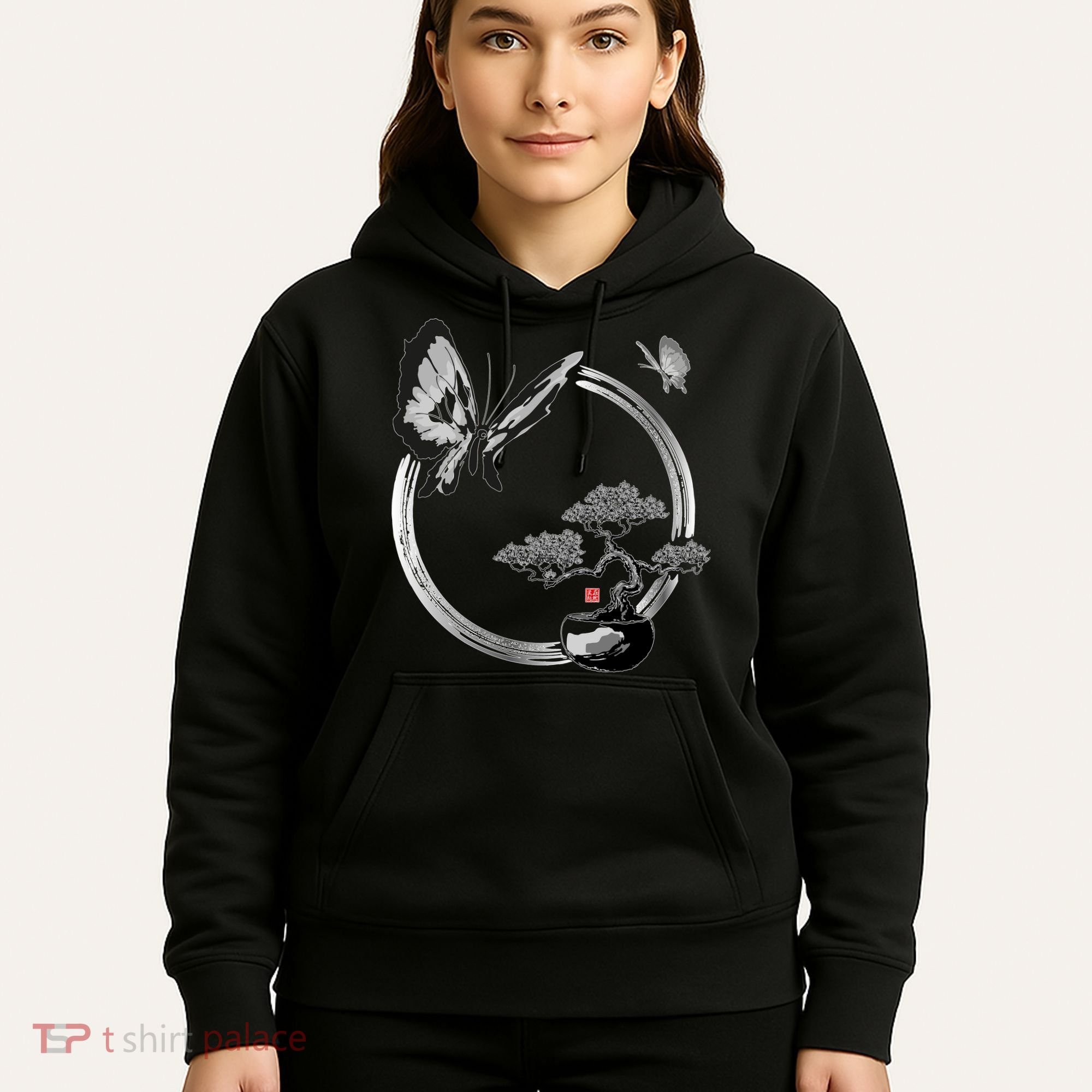 Butterflies And Bonzai Tree Japanese Ink Hoodie