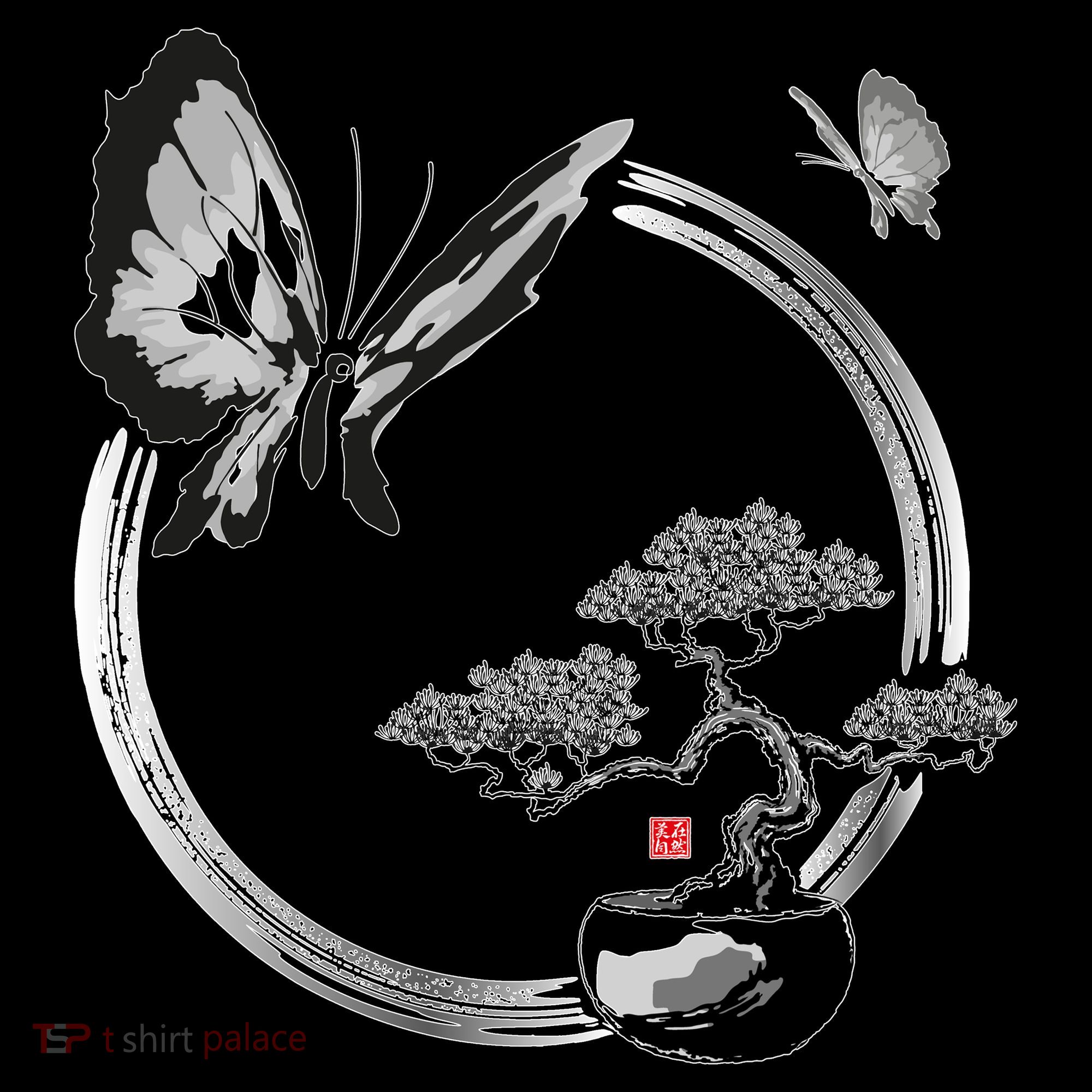 Butterflies And Bonzai Tree Japanese Ink Hoodie