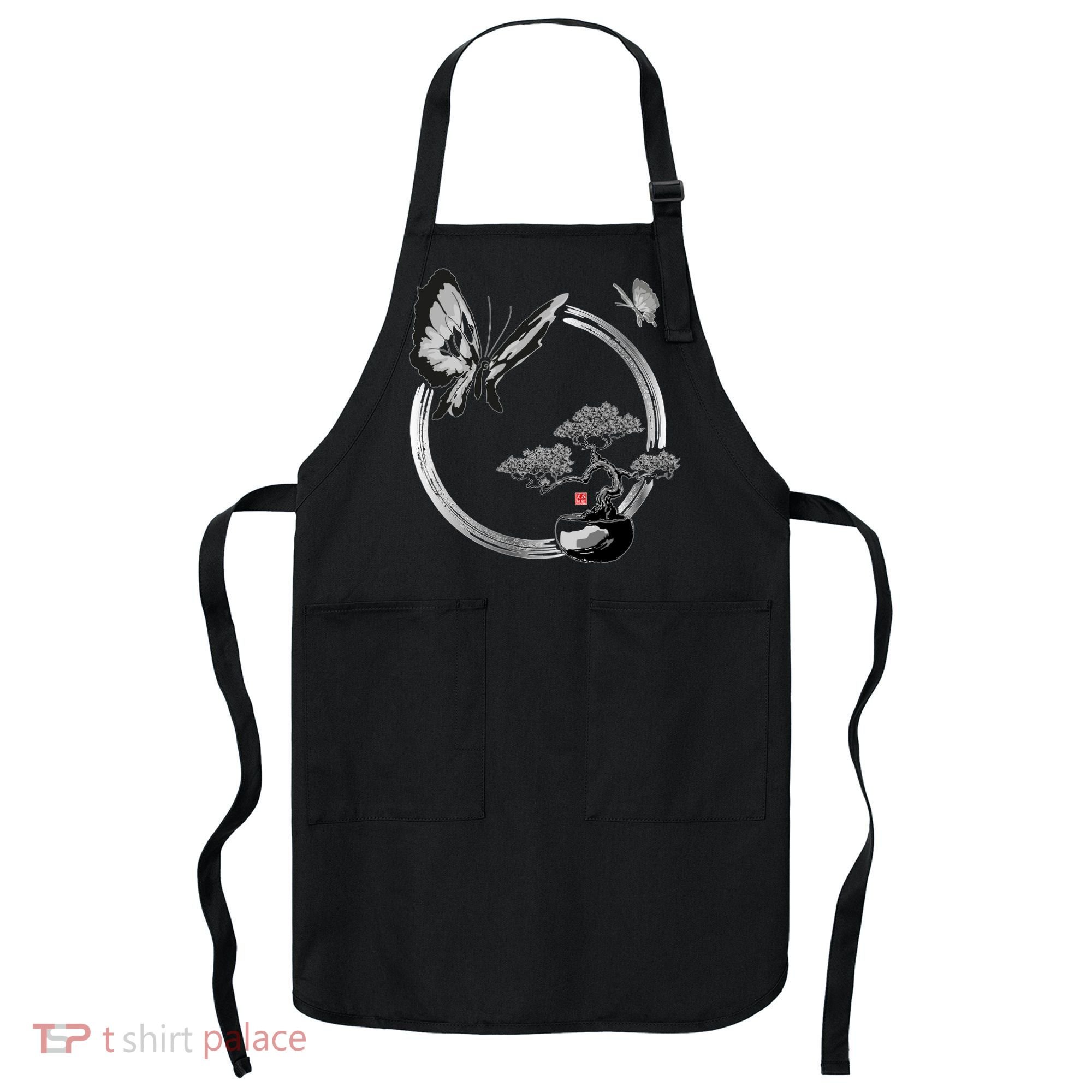 Butterflies And Bonzai Tree Japanese Ink Apron