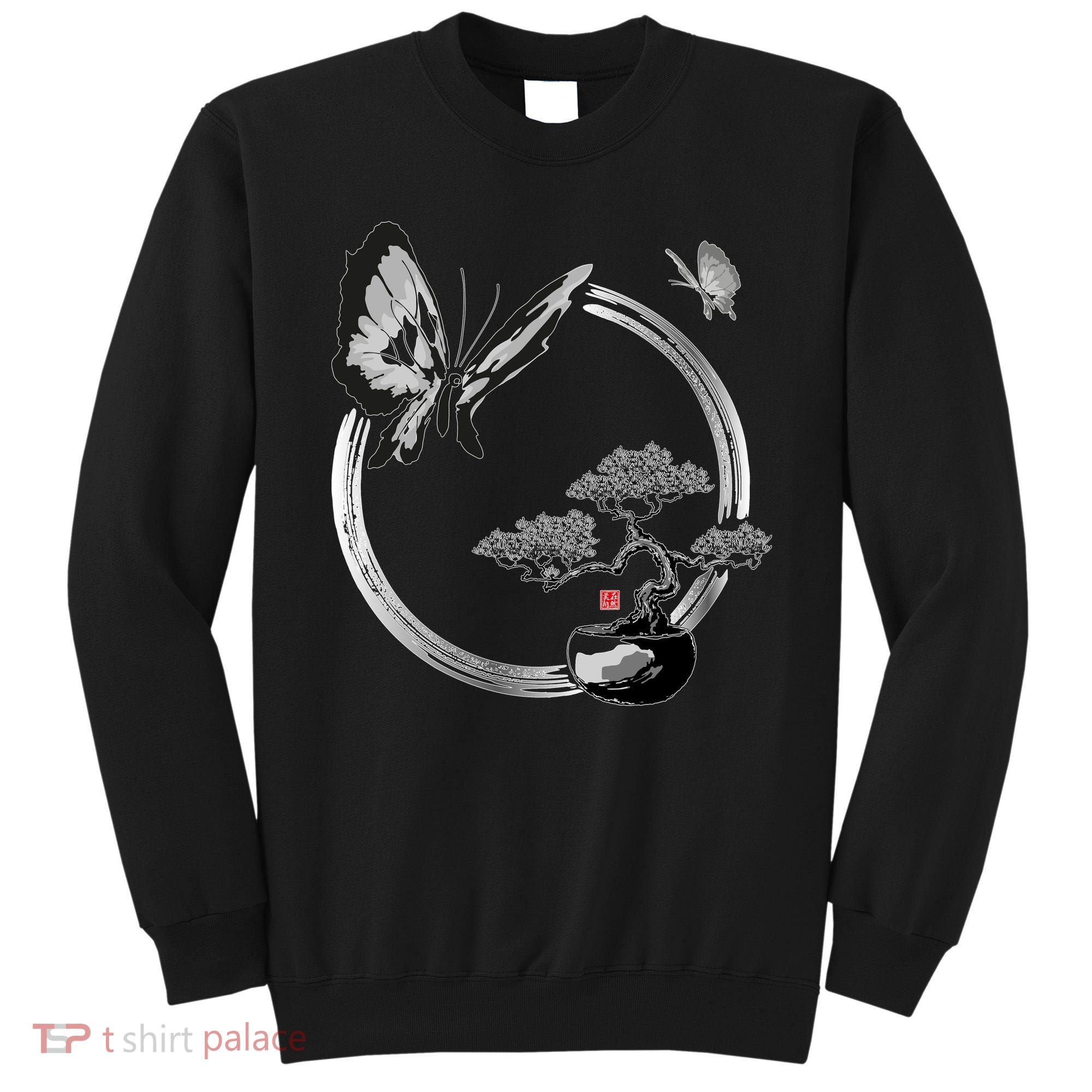 Butterflies And Bonzai Tree Japanese Ink Sweatshirt