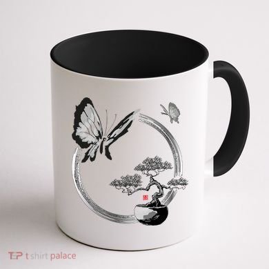 Butterflies And Bonzai Tree Japanese Ink Coffee Mug back
