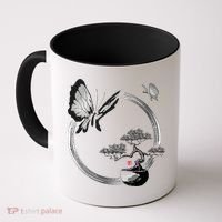 Butterflies And Bonzai Tree Japanese Ink Coffee Mug thumb 0