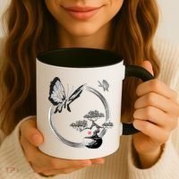 Butterflies And Bonzai Tree Japanese Ink Coffee Mug thumb 3