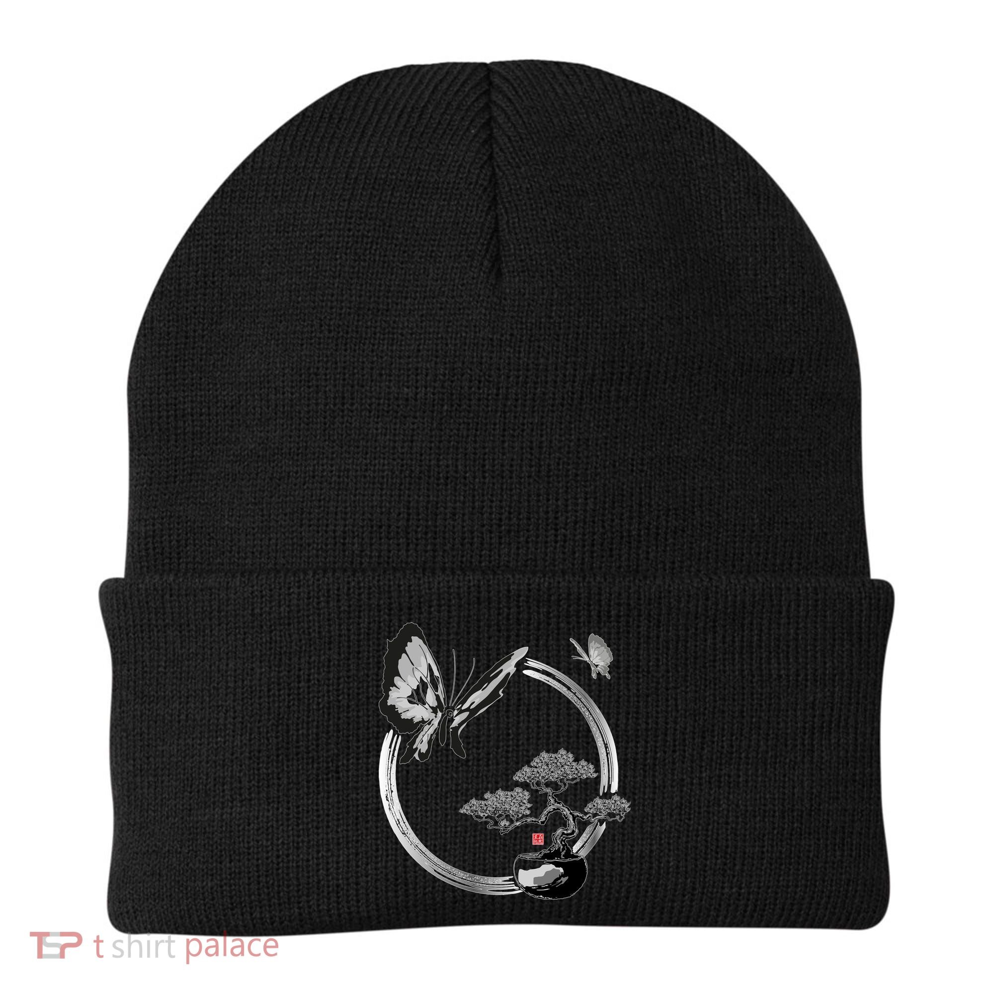 Butterflies And Bonzai Tree Japanese Ink Beanie