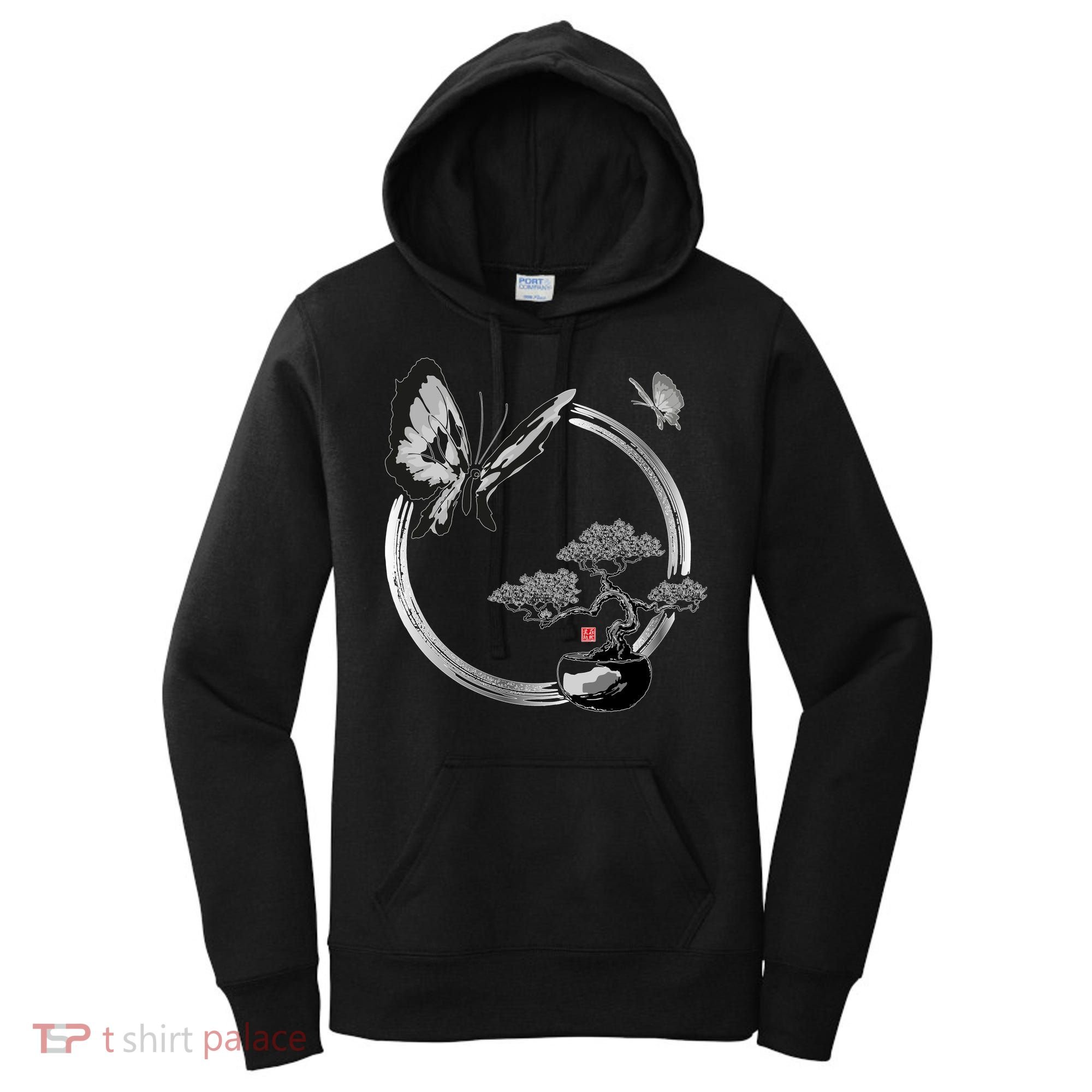 Butterflies And Bonzai Tree Japanese Ink Women's Hoodie