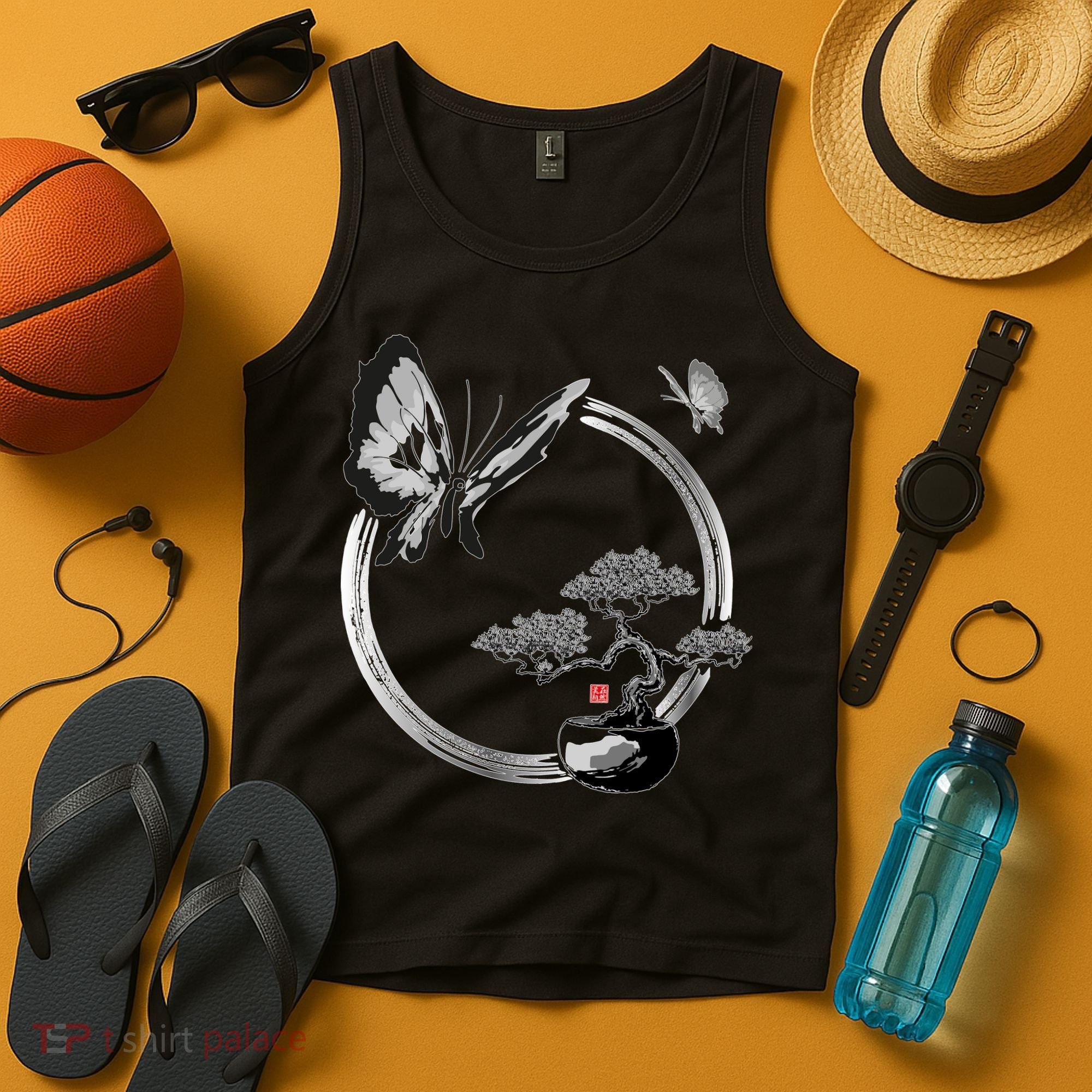 Butterflies And Bonzai Tree Japanese Ink Tank Top