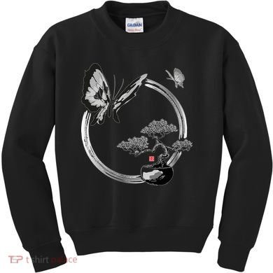 Butterflies And Bonzai Tree Japanese Ink Kids Sweatshirt