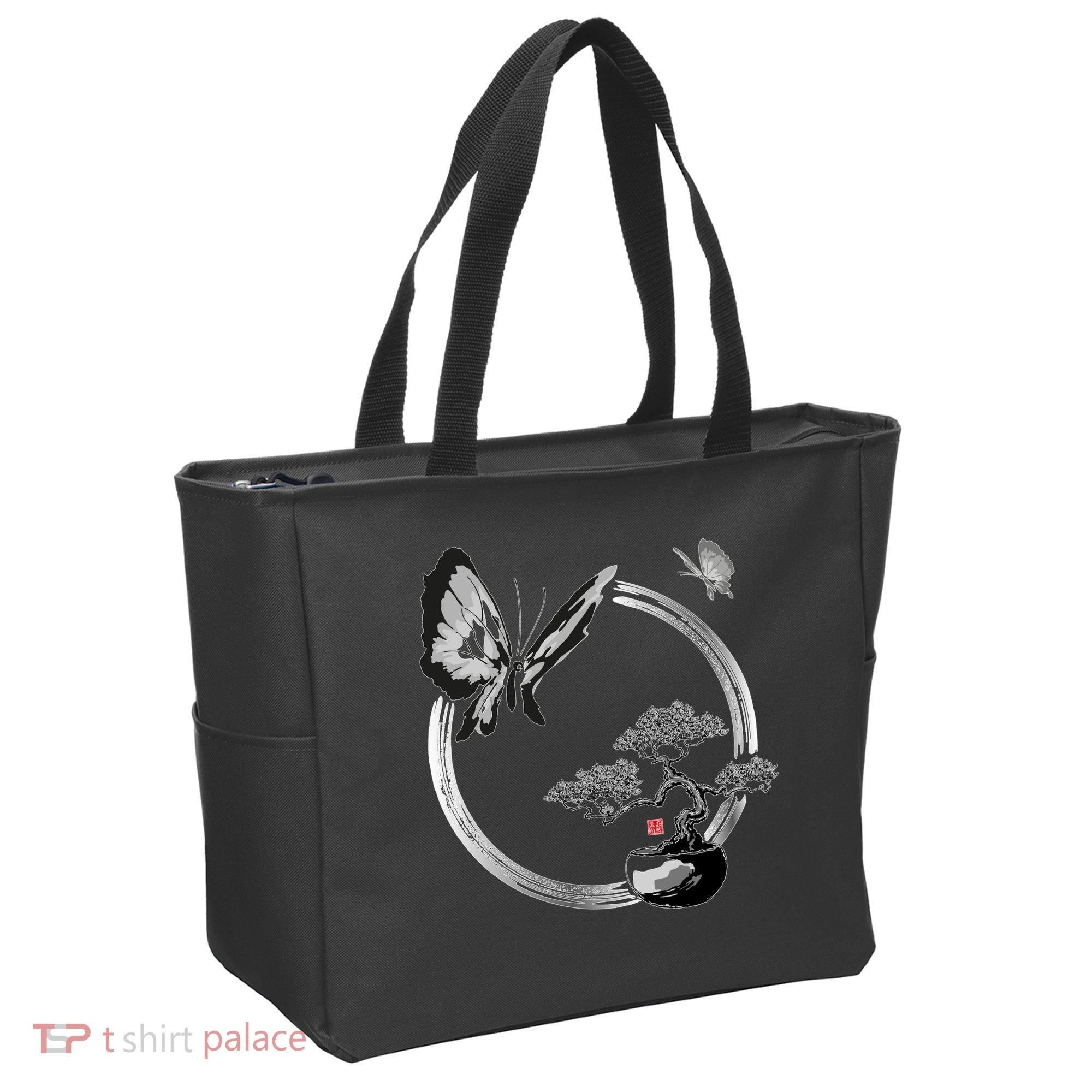 Butterflies And Bonzai Tree Japanese Ink Tote Bag