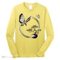 Butterflies And Bonzai Tree Japanese Ink Long Sleeve Shirt thumb 0