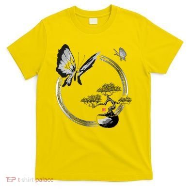 Butterflies And Bonzai Tree Japanese Ink T-Shirt