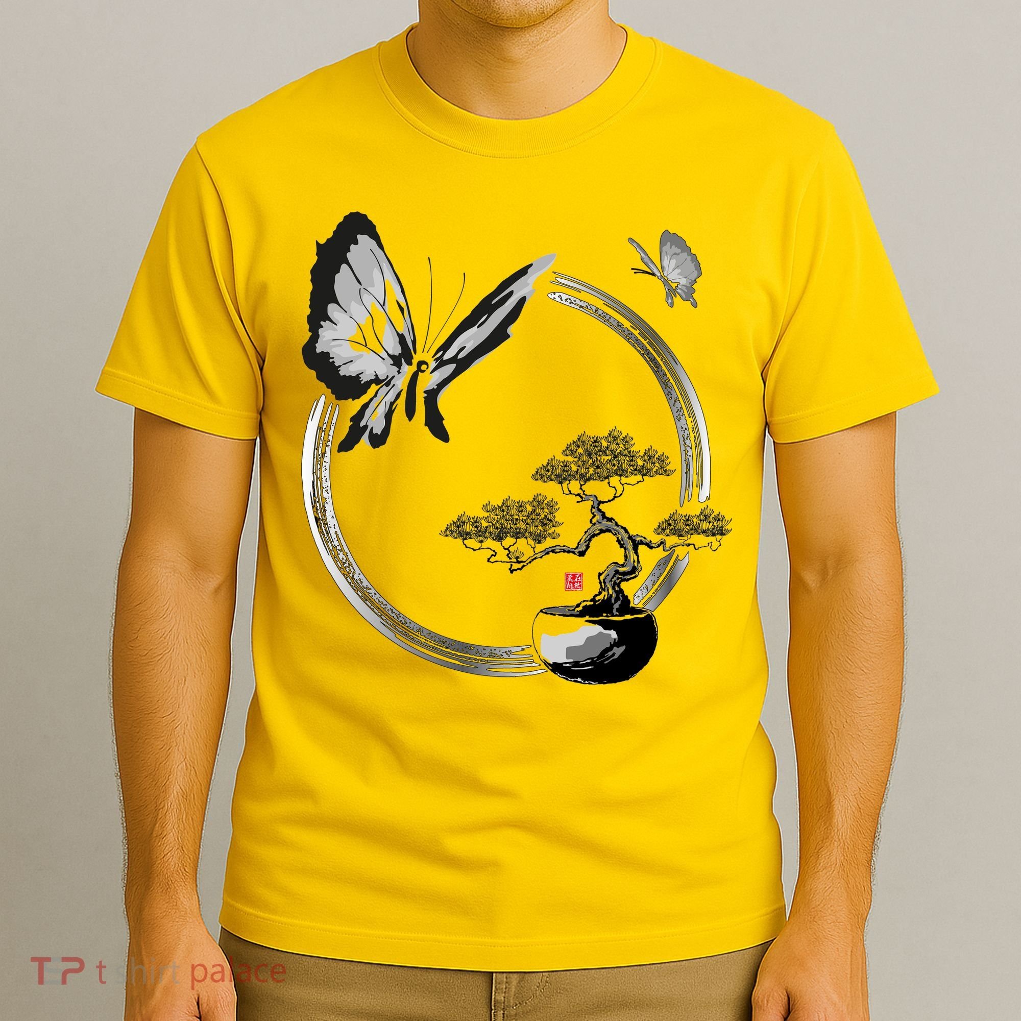 Butterflies And Bonzai Tree Japanese Ink T-Shirt