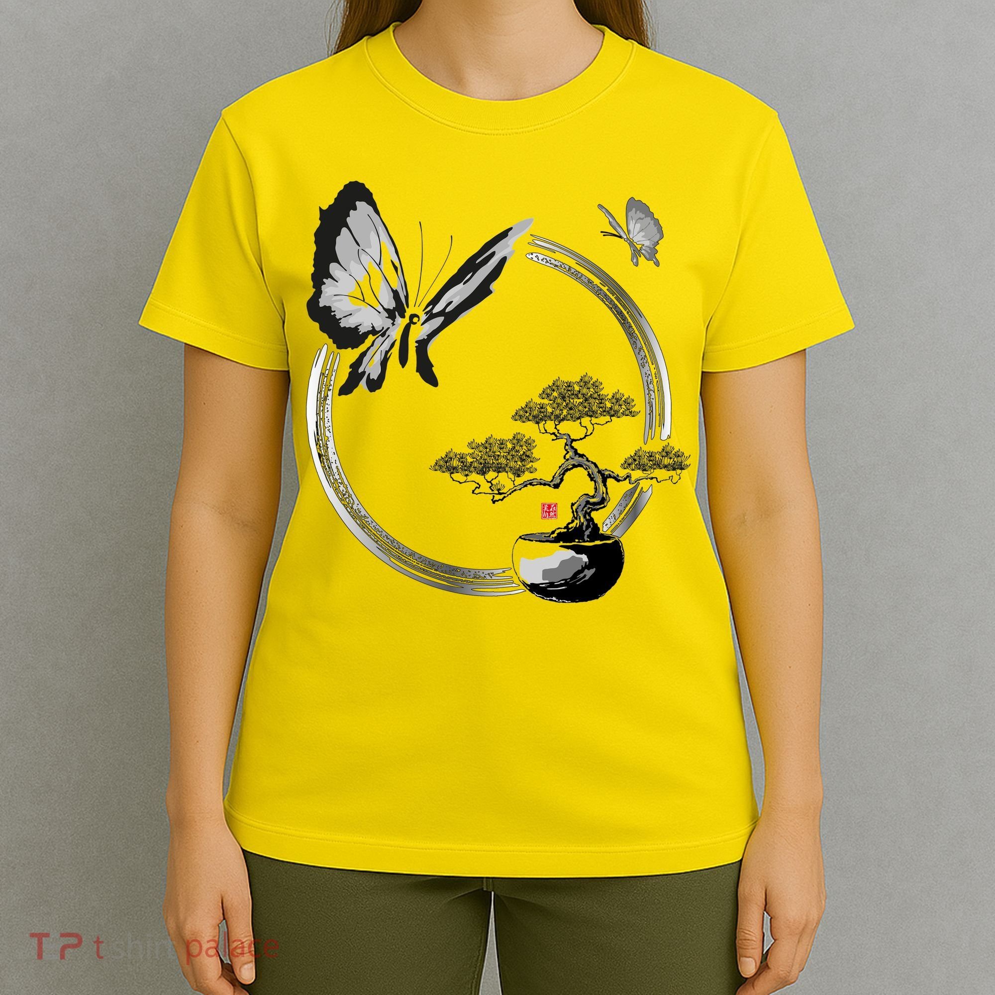 Butterflies And Bonzai Tree Japanese Ink T-Shirt