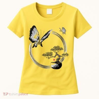 Butterflies And Bonzai Tree Japanese Ink Women's T-Shirt