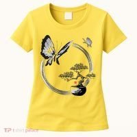 Butterflies And Bonzai Tree Japanese Ink Women's T-Shirt thumb 0
