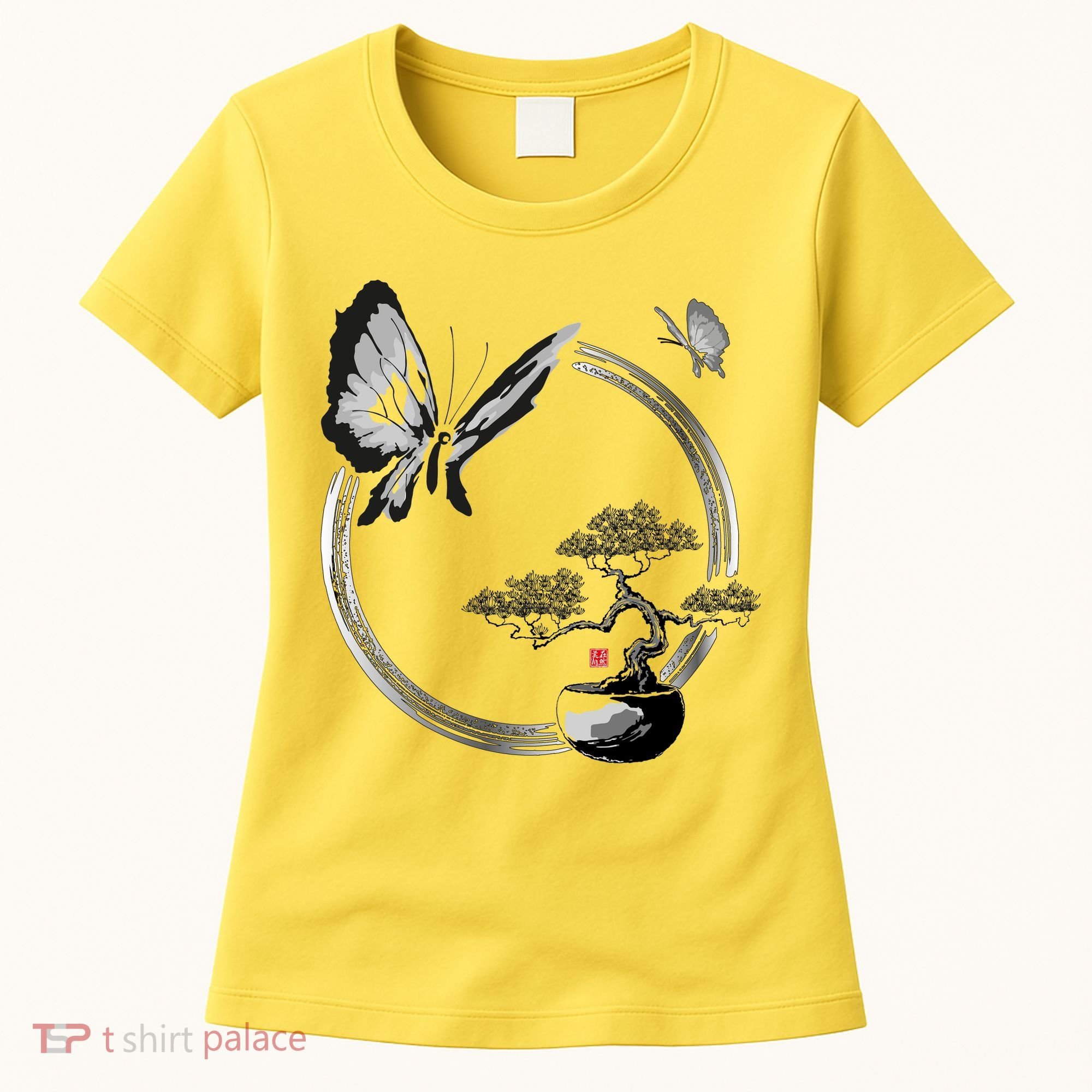 Butterflies And Bonzai Tree Japanese Ink Women's T-Shirt