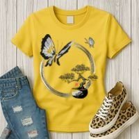 Butterflies And Bonzai Tree Japanese Ink Women's T-Shirt thumb 3