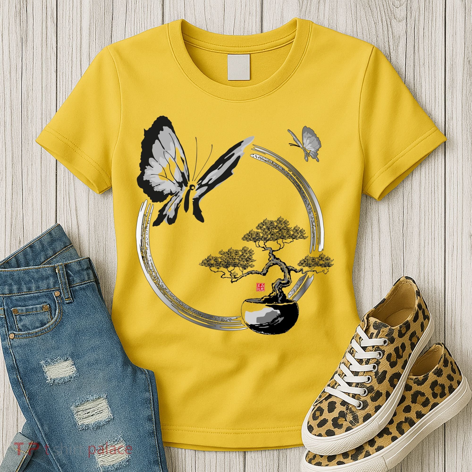 Butterflies And Bonzai Tree Japanese Ink Women's T-Shirt