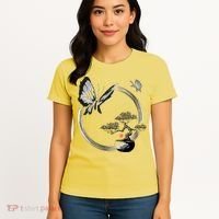 Butterflies And Bonzai Tree Japanese Ink Women's T-Shirt thumb 4