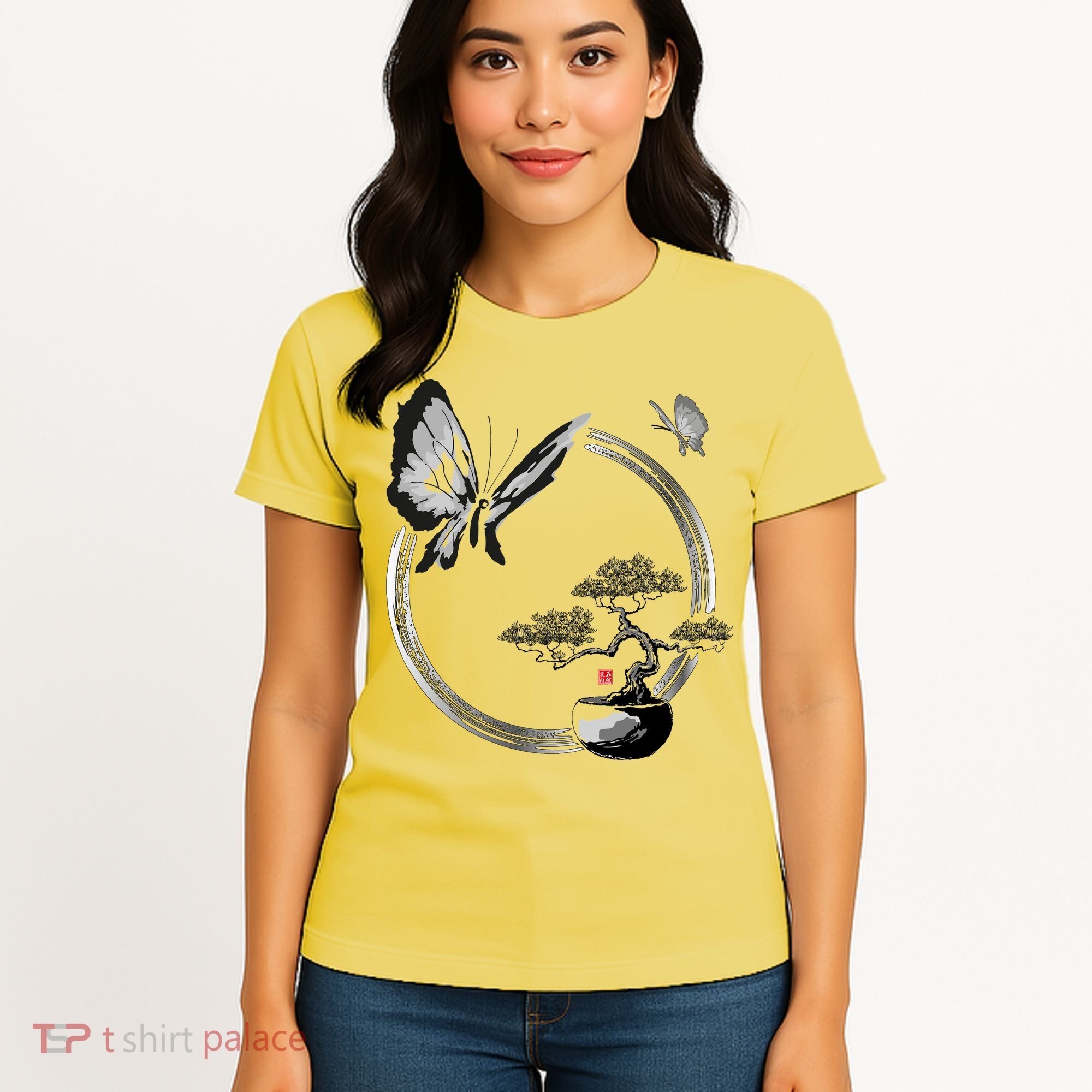 Butterflies And Bonzai Tree Japanese Ink Women's T-Shirt
