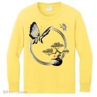 Butterflies And Bonzai Tree Japanese Ink Kids Long Sleeve Shirt thumb 0