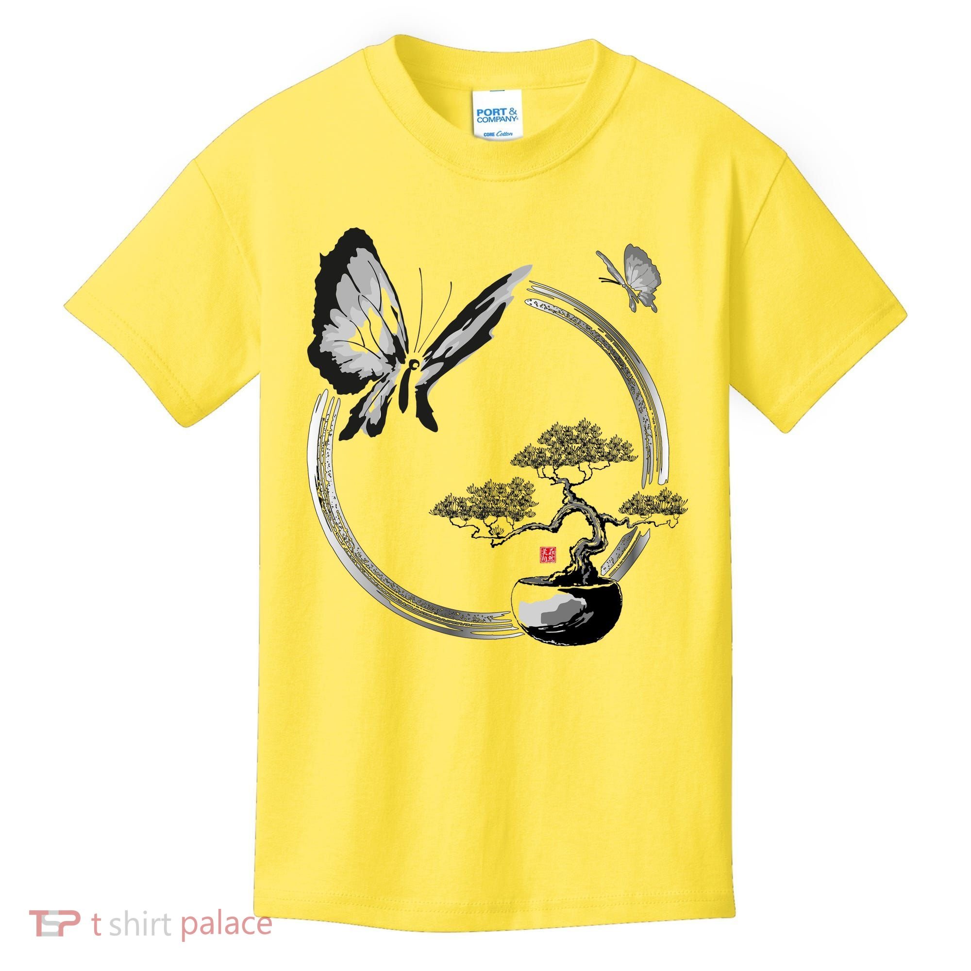 Butterflies And Bonzai Tree Japanese Ink Kids T-Shirt