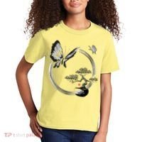 Butterflies And Bonzai Tree Japanese Ink Kids T-Shirt thumb 2