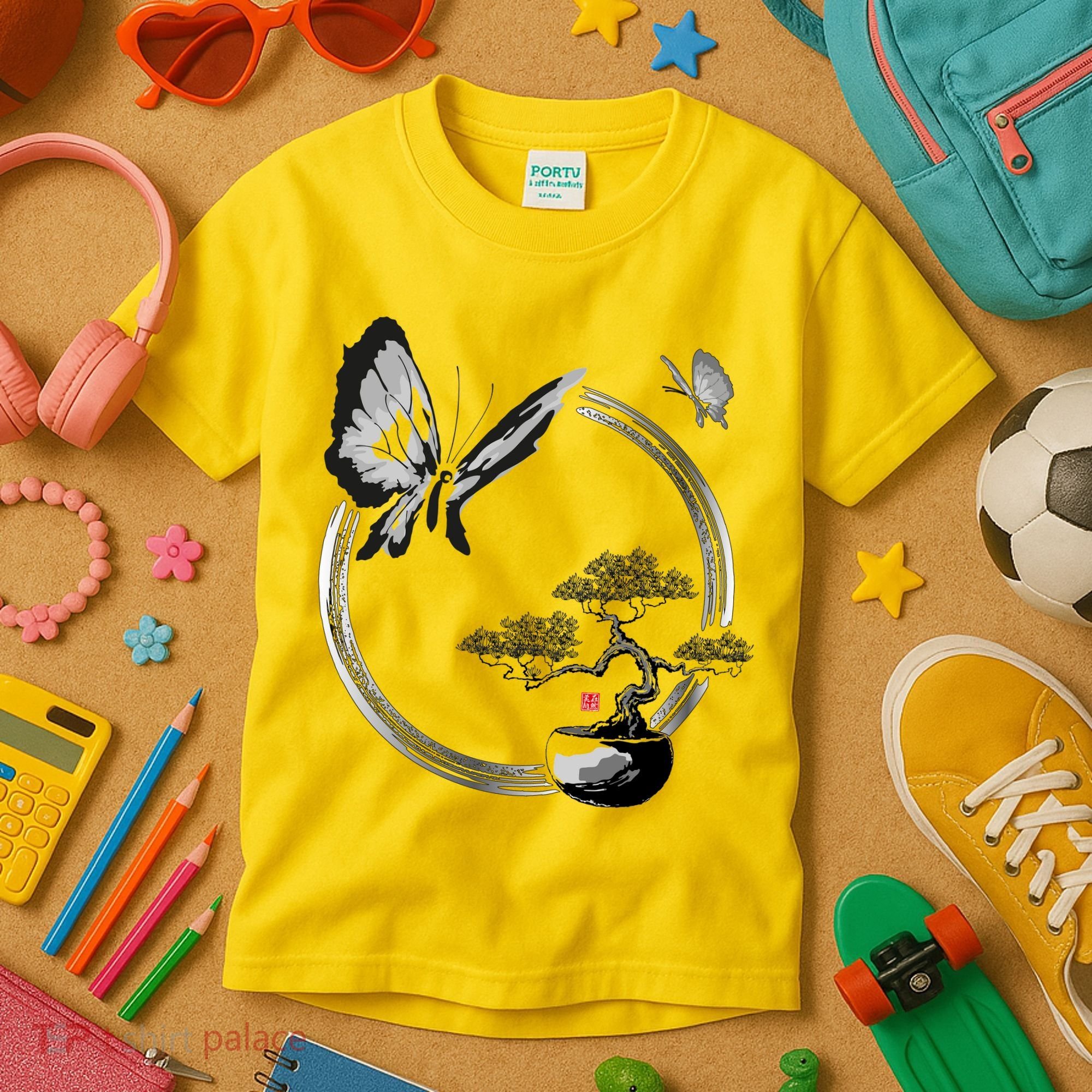 Butterflies And Bonzai Tree Japanese Ink Kids T-Shirt
