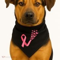 Butterfly Burst Breast Cancer Ribbon USA-Made Doggie Bandana thumb 1