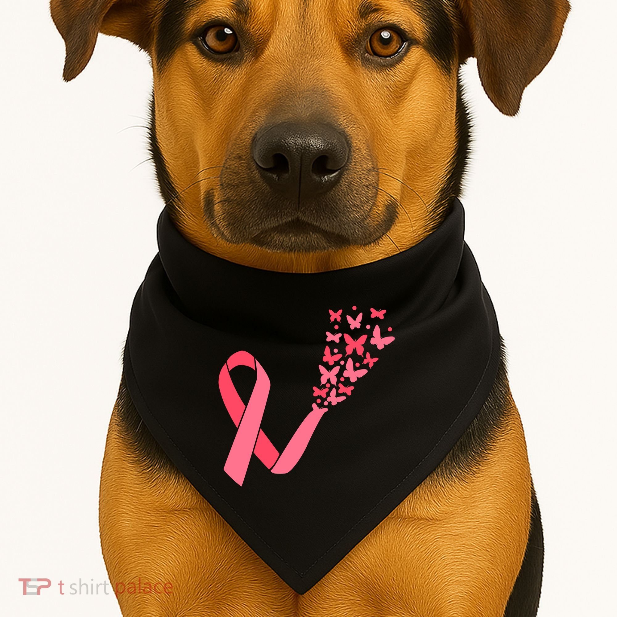 Butterfly Burst Breast Cancer Ribbon USA-Made Doggie Bandana