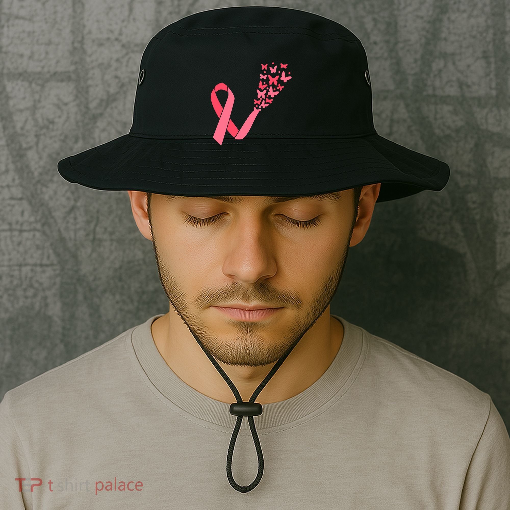 Butterfly Burst Breast Cancer Ribbon Bucket Hat