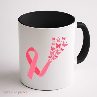 Butterfly Burst Breast Cancer Ribbon Coffee Mug back