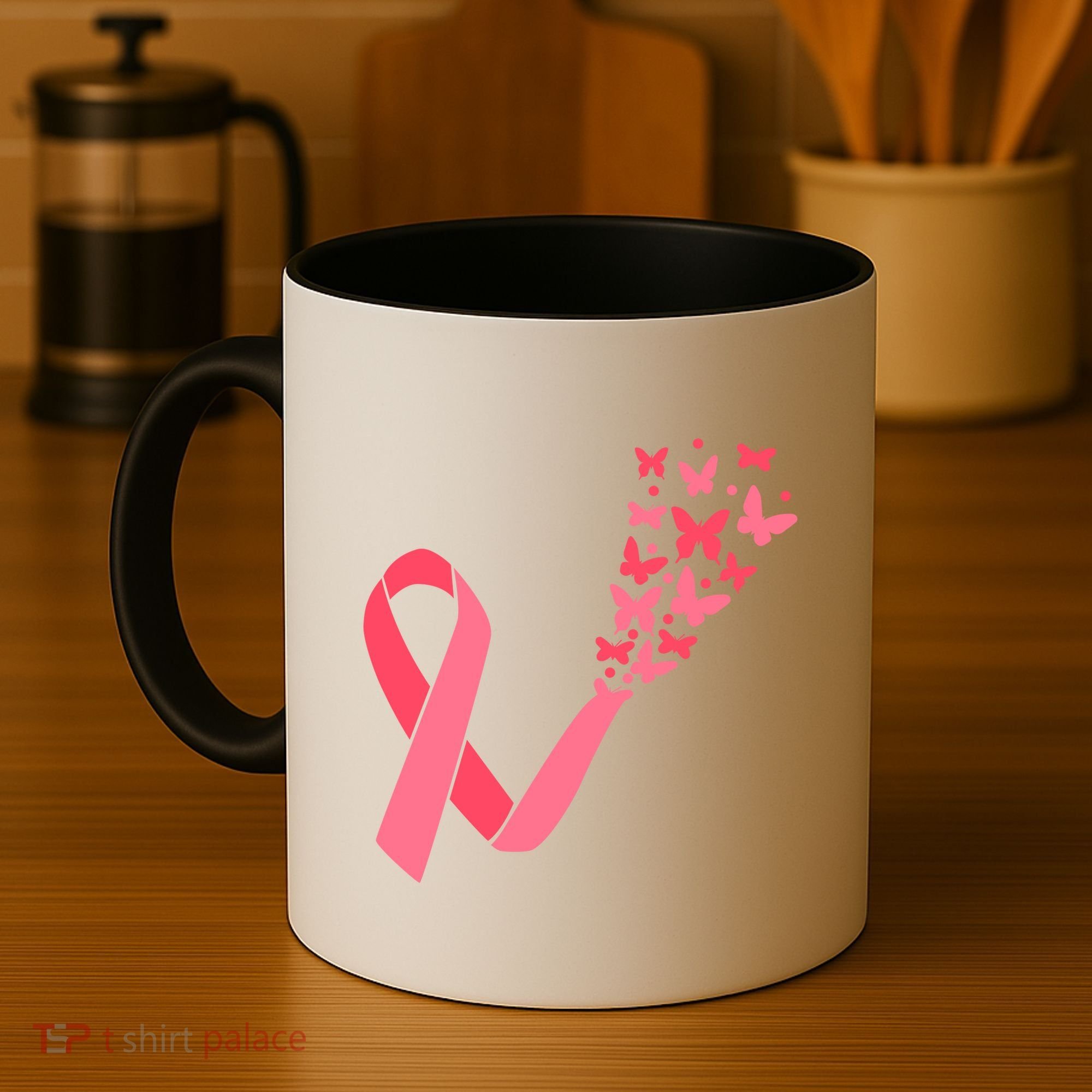 Butterfly Burst Breast Cancer Ribbon Coffee Mug