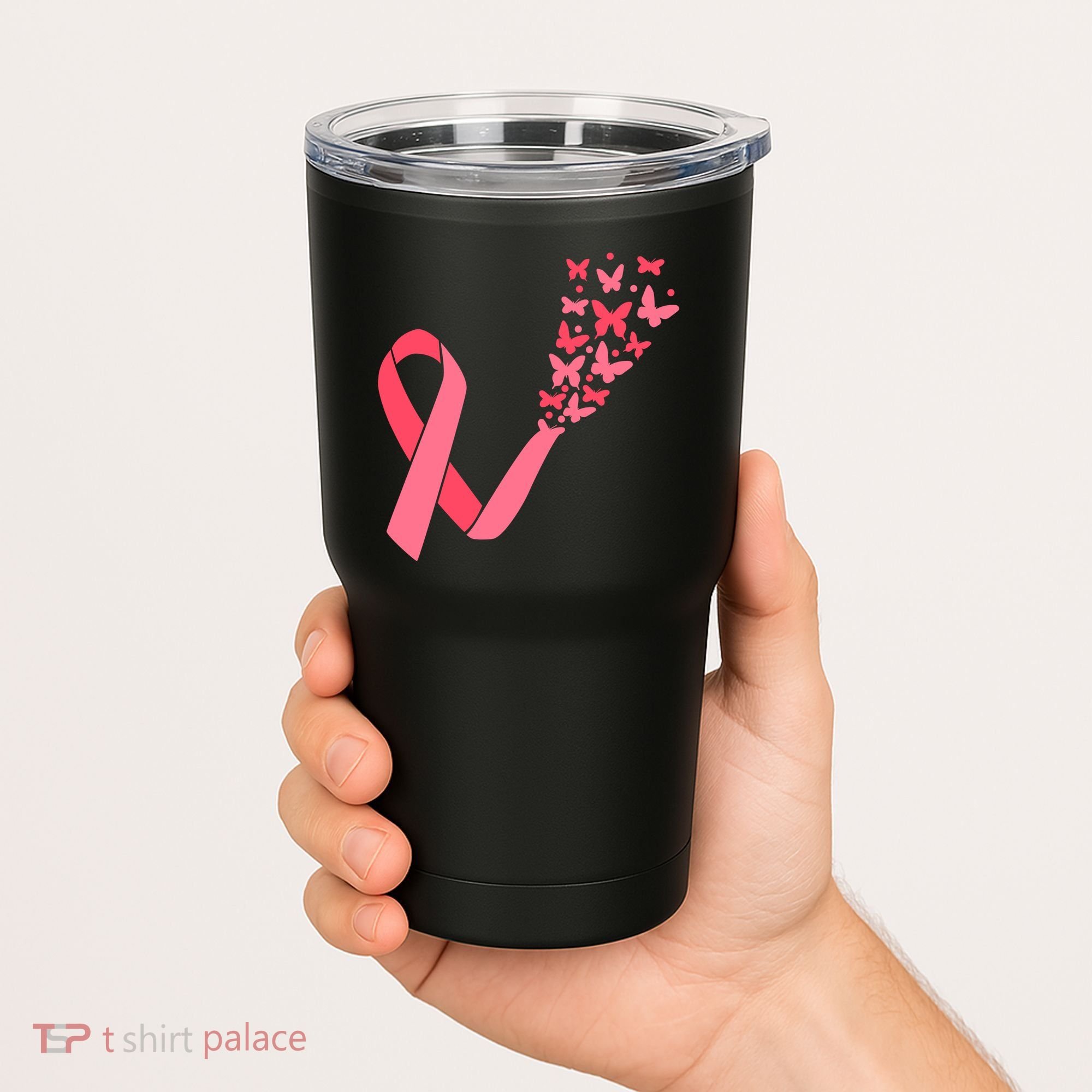 Butterfly Burst Breast Cancer Ribbon Tumbler